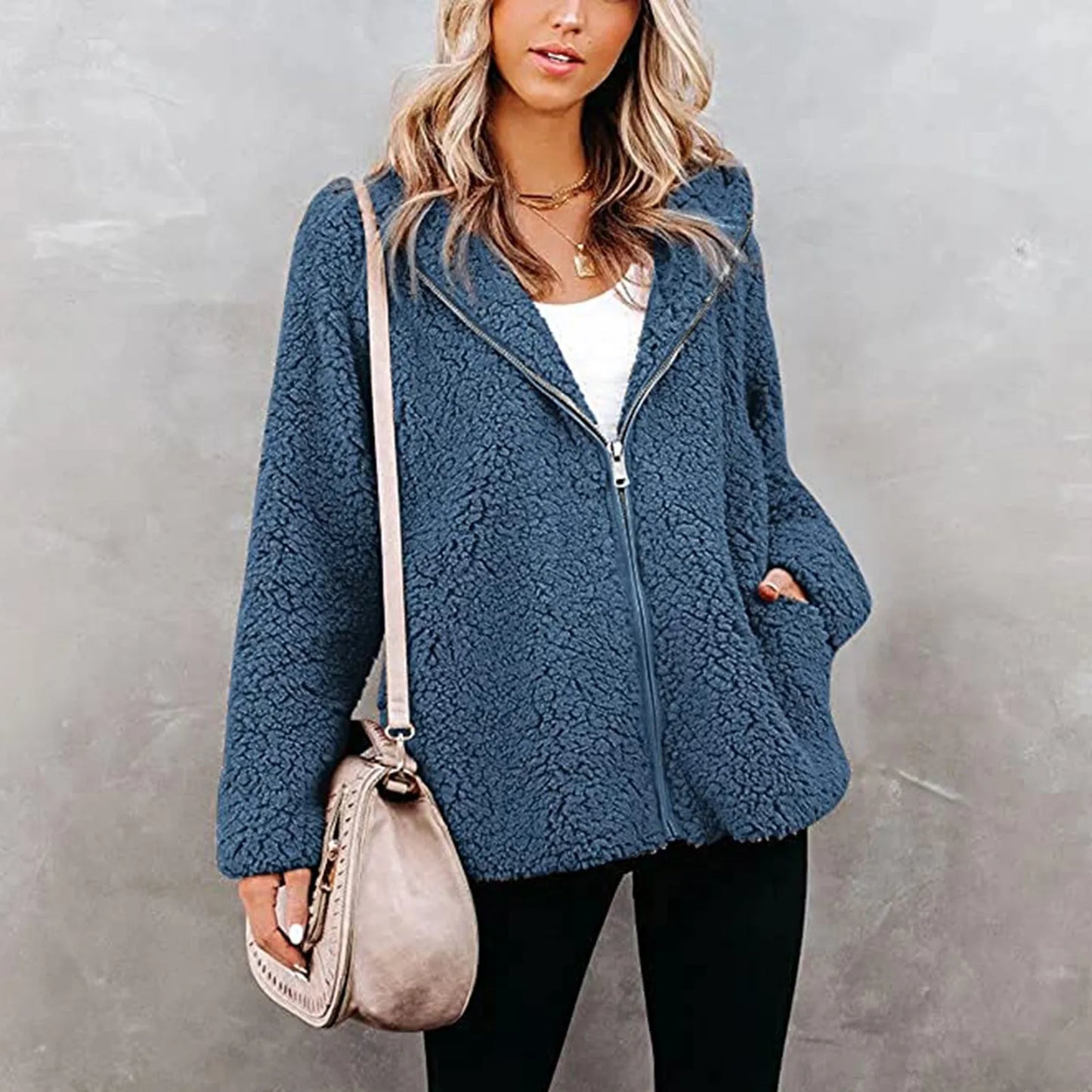 2021 Lamb Velvet Jacket Women Warm Winter Fleece Sherpa Jacket Korean Harajuku Thicken Hooded Coat Tops Zip Up Overcoat куртка