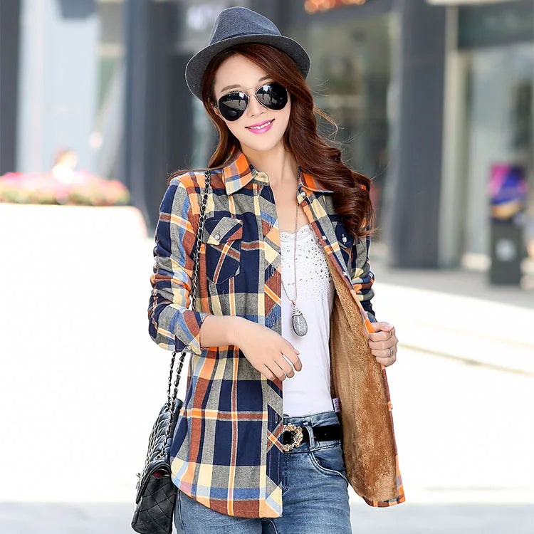 2024 Brand Winter Warm Women Velvet Thicke Plaid Shirt Style Coat Jacket Women Clothes Tops Female Casual Jacket Outerwear