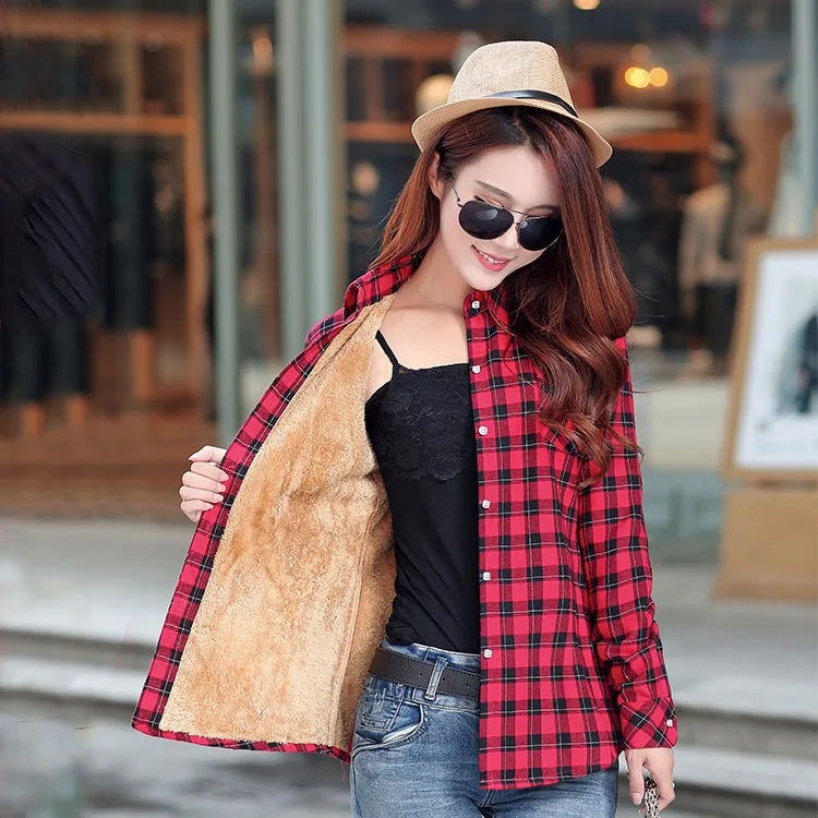 2024 Brand Winter Warm Women Velvet Thicke Plaid Shirt Style Coat Jacket Women Clothes Tops Female Casual Jacket Outerwear