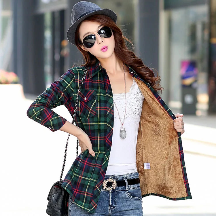 2024 Brand Winter Warm Women Velvet Thicke Plaid Shirt Style Coat Jacket Women Clothes Tops Female Casual Jacket Outerwear