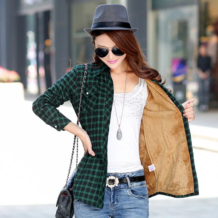 2024 Brand Winter Warm Women Velvet Thicke Plaid Shirt Style Coat Jacket Women Clothes Tops Female Casual Jacket Outerwear