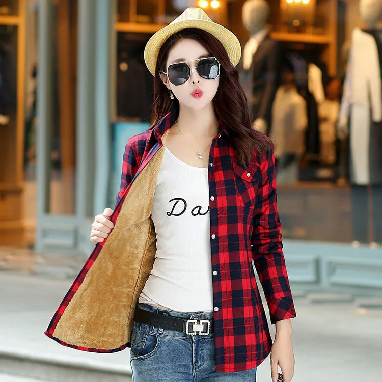 2024 Brand Winter Warm Women Velvet Thicke Plaid Shirt Style Coat Jacket Women Clothes Tops Female Casual Jacket Outerwear