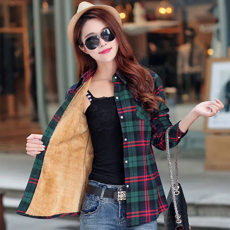 2024 Brand Winter Warm Women Velvet Thicke Plaid Shirt Style Coat Jacket Women Clothes Tops Female Casual Jacket Outerwear