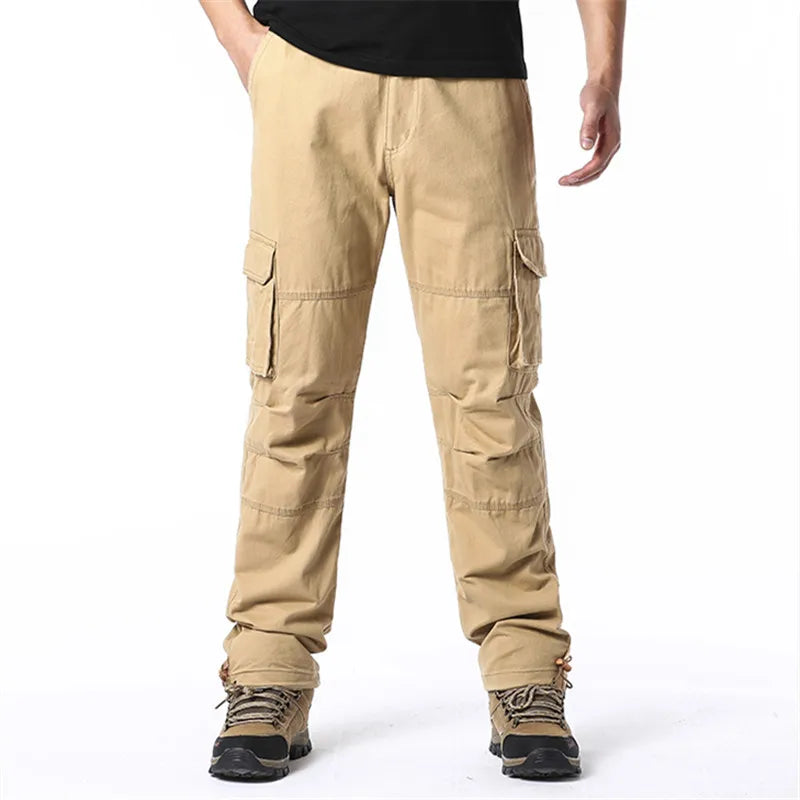 Large Pocket Loose Overalls Men's Outdoor Sports Jogging Tactical Pants Elastic Waist Pure Cotton Casual Work Pants