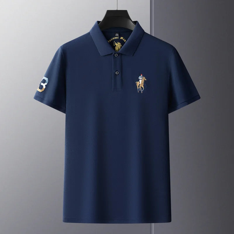 2023 Summer 100% Cotton Polo Shirt Men's Short Sleeve T-shirt Premium Brand Logo Embroidery Fashion Business Casual Paul Shirt