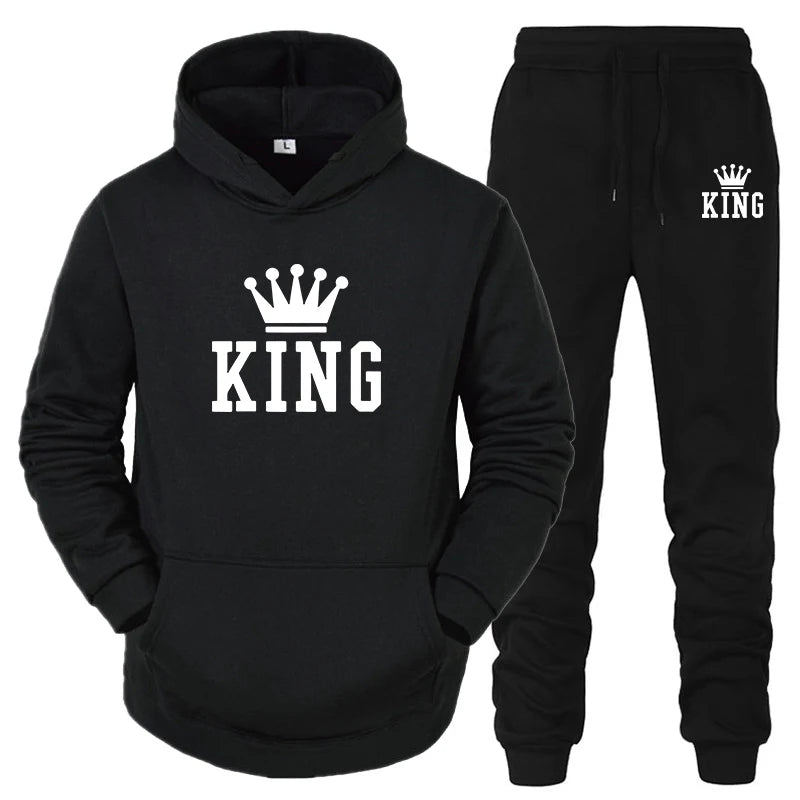 2024 Hot Sale Couple Fashion Tracksuit King Queen Hoodies and Sweatpants High Quality Men Women Daily Casual Sports Jogging Suit