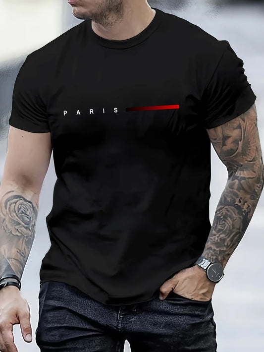 Men's 100% cotton summer loose PARIS Creative Letter print casual slim fit round neck short sleeved T-shirt top