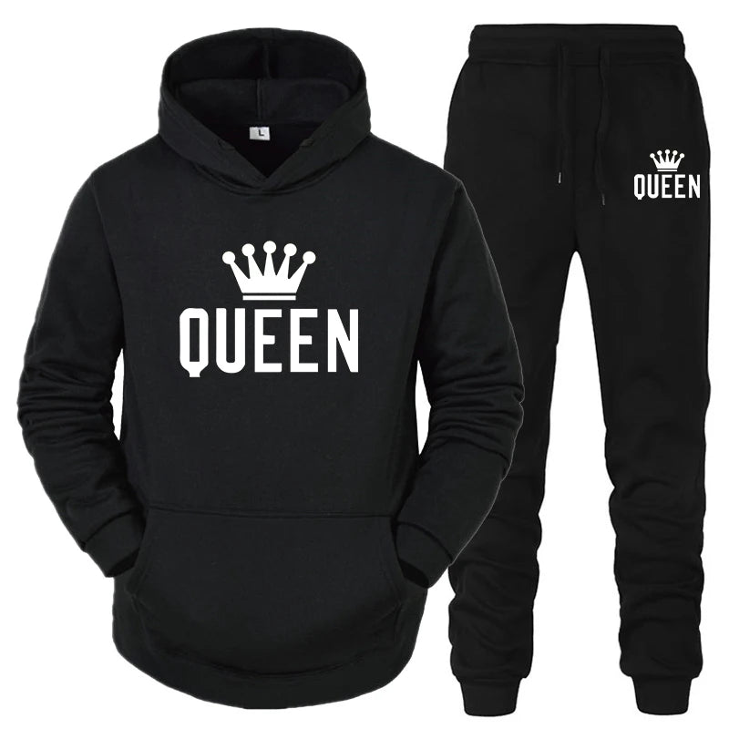 2024 Hot Sale Couple Fashion Tracksuit King Queen Hoodies and Sweatpants High Quality Men Women Daily Casual Sports Jogging Suit