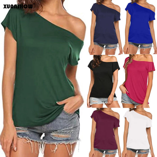 XUANSHOW 2024 Fashion Women's tshirt Slim Casual Off Shoulder Short Sleeve T Shirts Summer Tops Tee Shirt Women Clothes