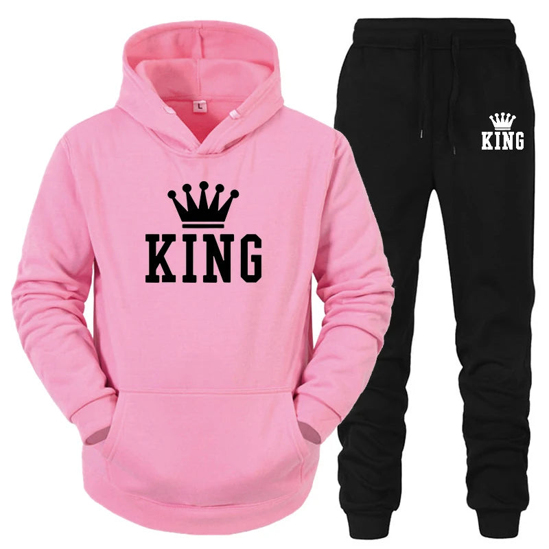 2024 Hot Sale Couple Fashion Tracksuit King Queen Hoodies and Sweatpants High Quality Men Women Daily Casual Sports Jogging Suit