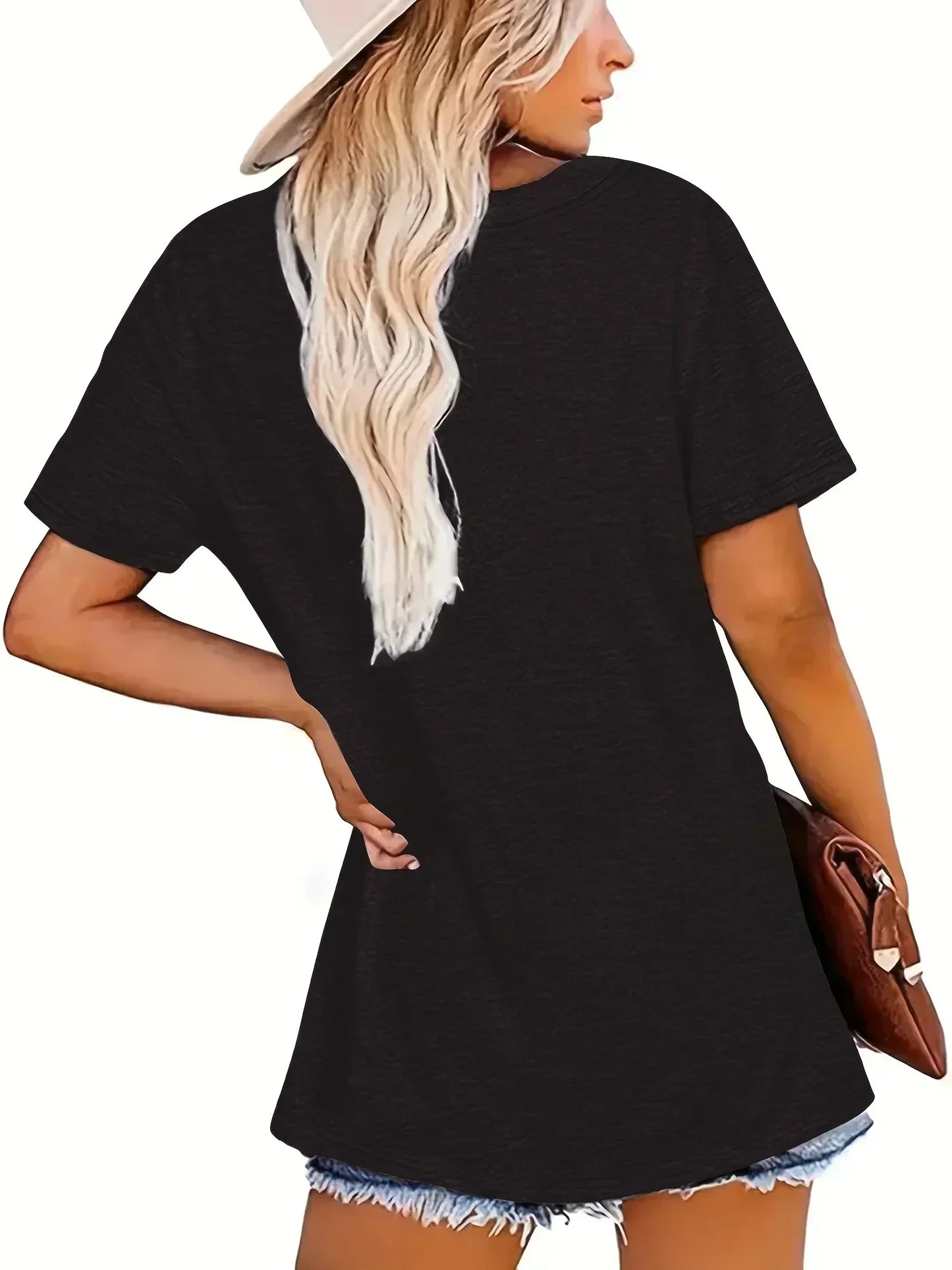 New Women's 1XL-8XL Plus Size Letter Fashion Retro Versatile Black T-shirt Women's Summer Casual Loose Comfortable Top