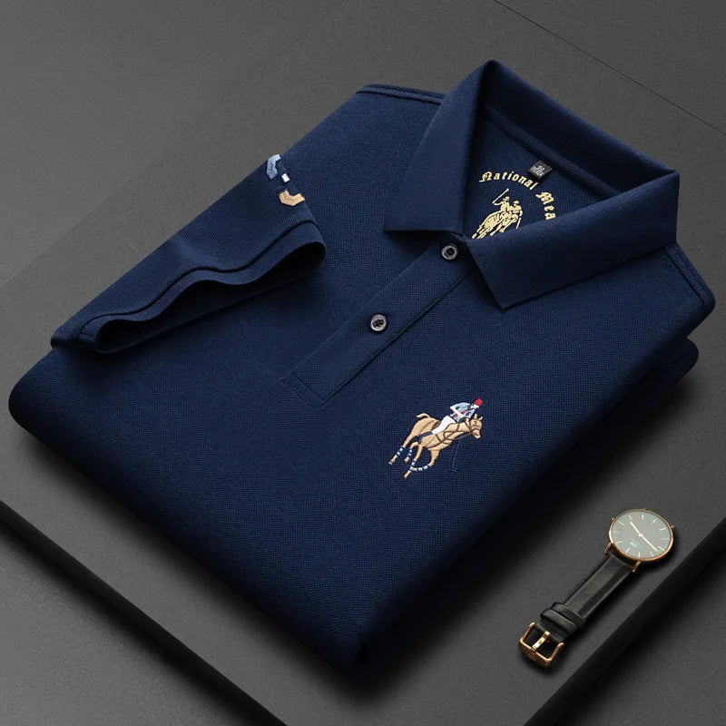 2023 Summer 100% Cotton Polo Shirt Men's Short Sleeve T-shirt Premium Brand Logo Embroidery Fashion Business Casual Paul Shirt