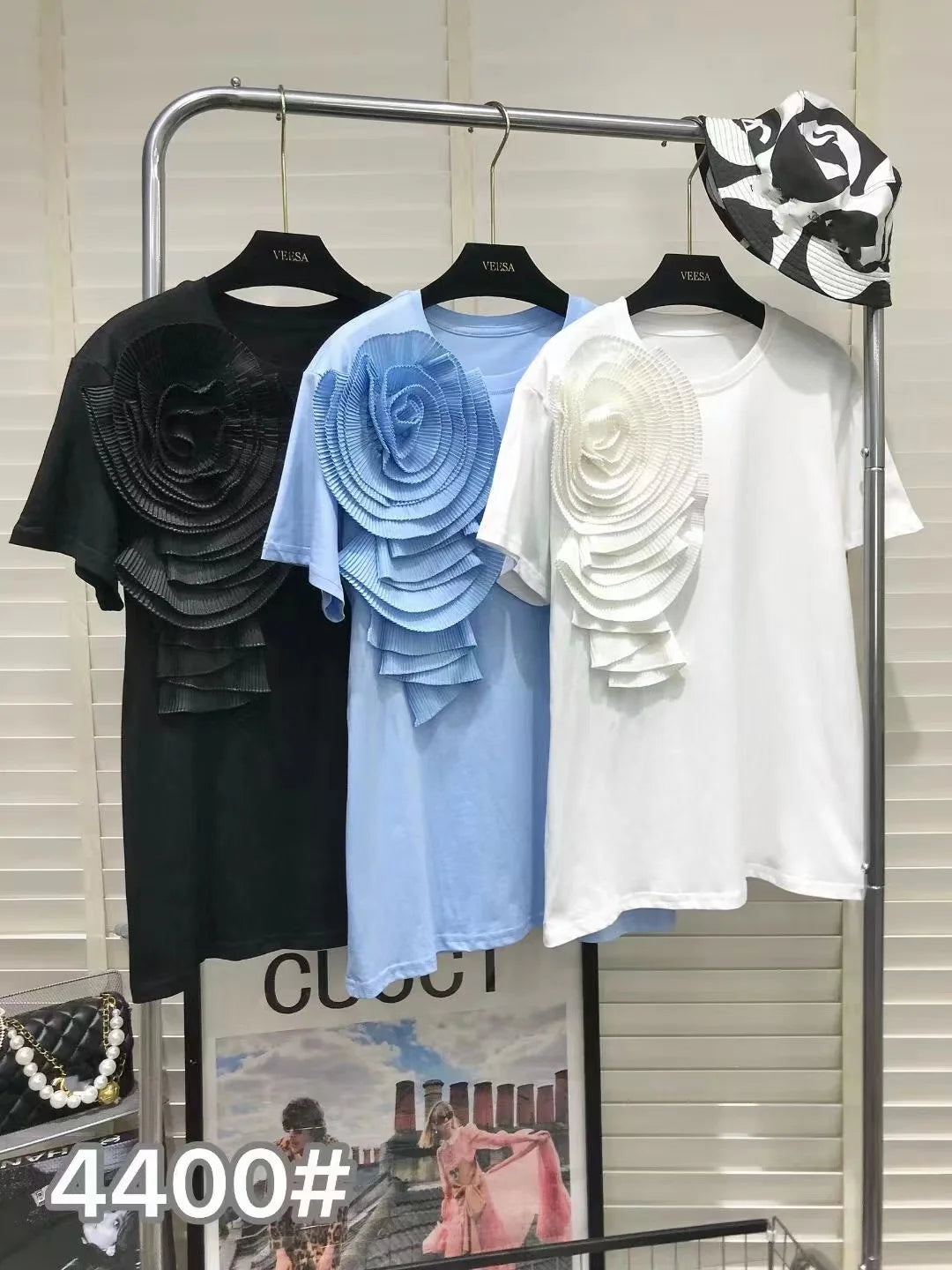 Flower Stitch Short Sleeve Cotton Tshirt For Women Summer 2024 Loose Casual T-shirt High Street Black White Pink Blue Tops Tees