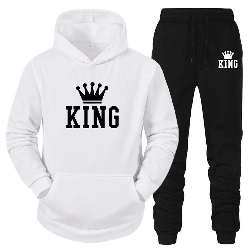 2024 Hot Sale Couple Fashion Tracksuit King Queen Hoodies and Sweatpants High Quality Men Women Daily Casual Sports Jogging Suit