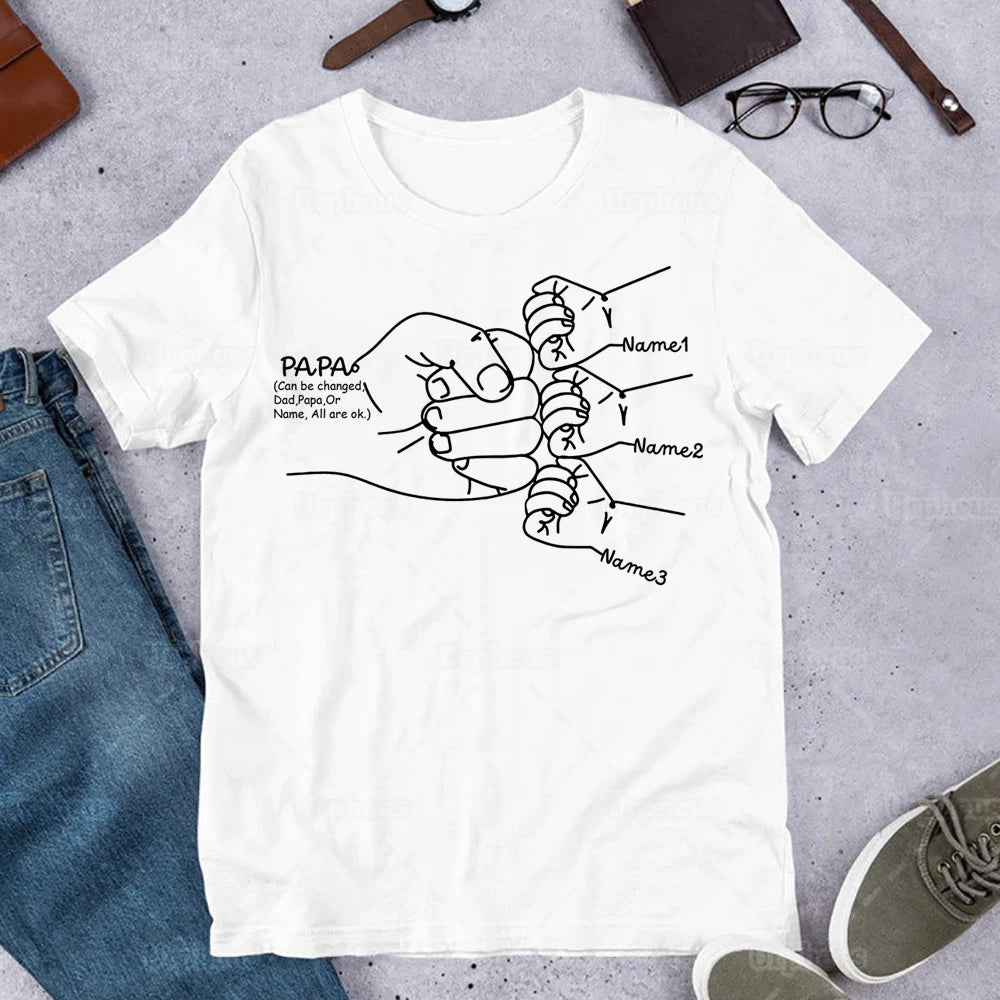 Hand Drawn Daddy Child Fist Bump Fathers Day Shirt Custom Dad Shirt Personalized Tshirt Grandpa Graphic Funny Cute T-Shirt