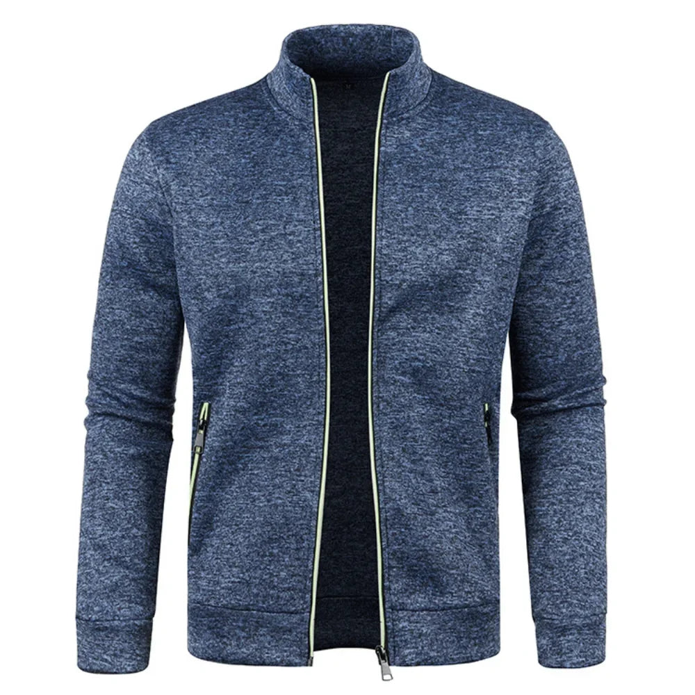 Autumn Winter New Men's Long Sleeves Zipper Knit Thin Fashion Hoodies Sweatshirt Solid Color Thicker  Top Slim Fit Male Clothing