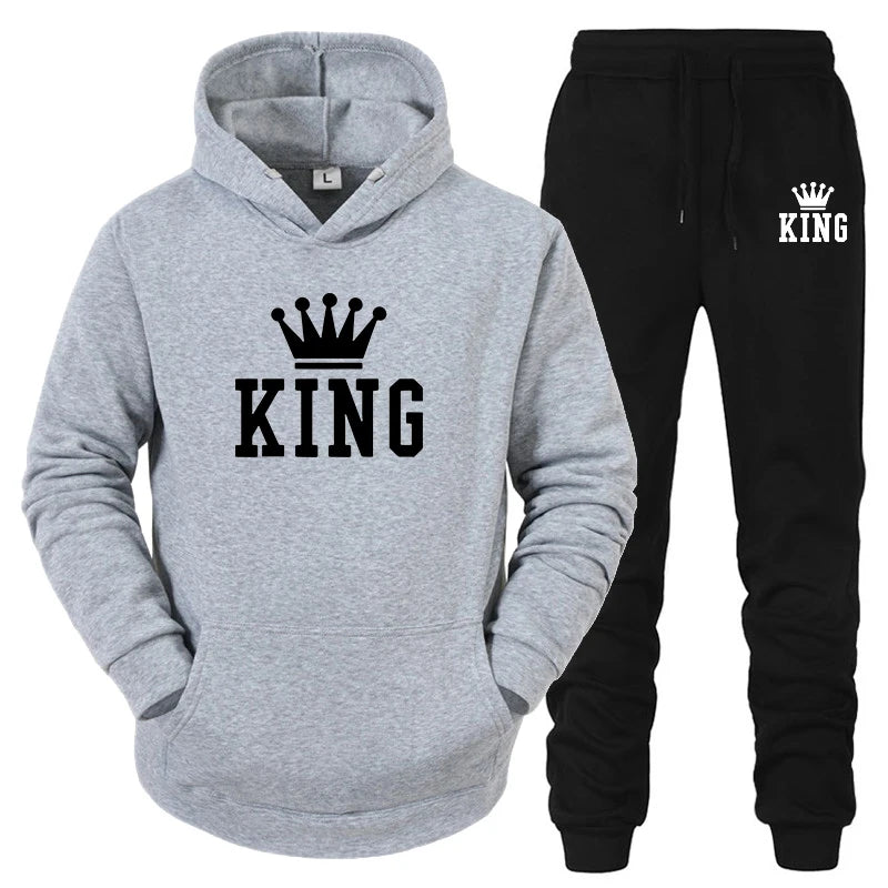 2024 Hot Sale Couple Fashion Tracksuit King Queen Hoodies and Sweatpants High Quality Men Women Daily Casual Sports Jogging Suit