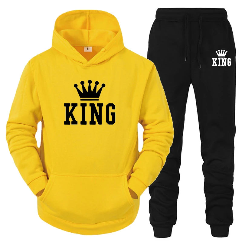 2024 Hot Sale Couple Fashion Tracksuit King Queen Hoodies and Sweatpants High Quality Men Women Daily Casual Sports Jogging Suit