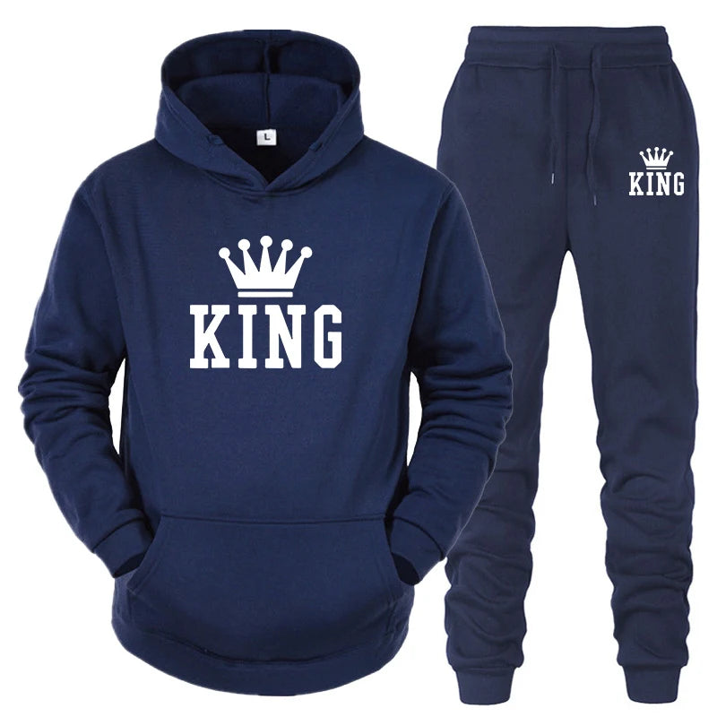 2024 Hot Sale Couple Fashion Tracksuit King Queen Hoodies and Sweatpants High Quality Men Women Daily Casual Sports Jogging Suit