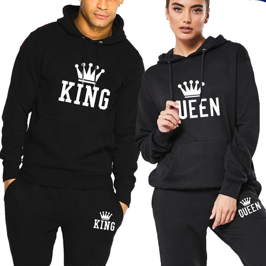 2024 Hot Sale Couple Fashion Tracksuit King Queen Hoodies and Sweatpants High Quality Men Women Daily Casual Sports Jogging Suit