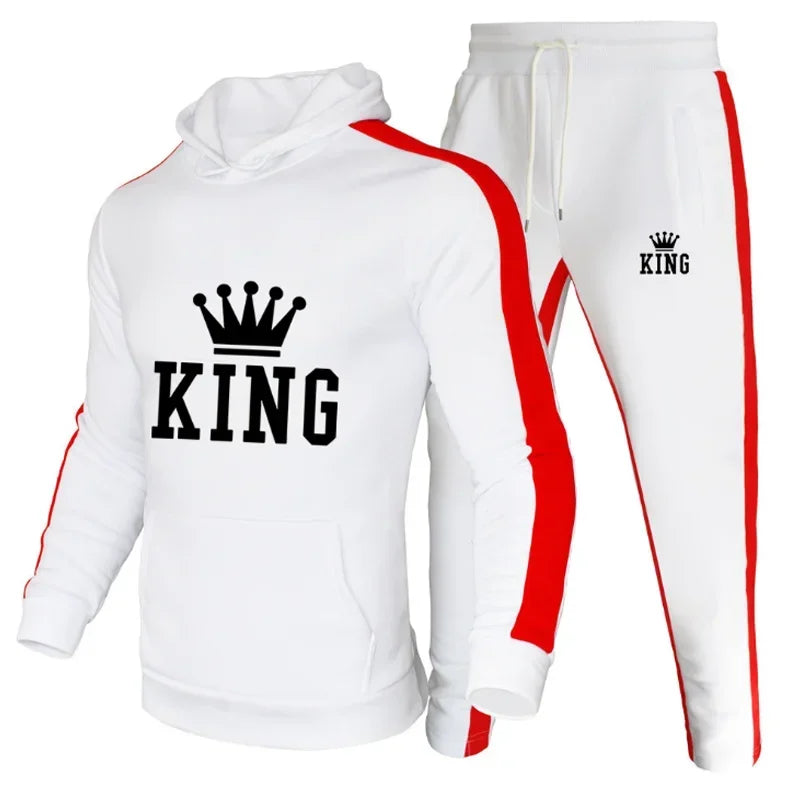 King Printed Men Tracksuit Hooded 2 Piece Set Sweatshirt and Sweatpants Autumn Winter Streetwear Fashion Sport Male Jogger Suit