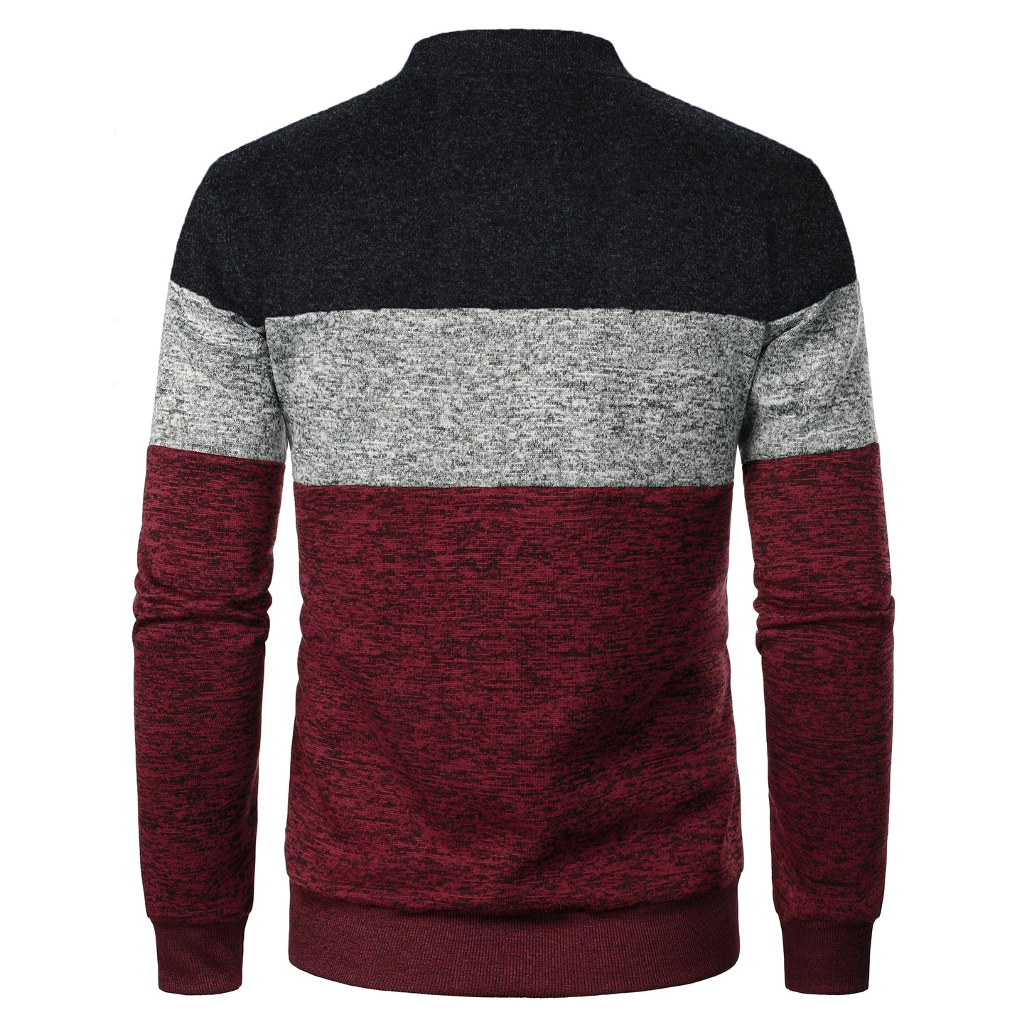 Autumn/winter men's stand-up collar striped check zipper knit top with fashion color matching