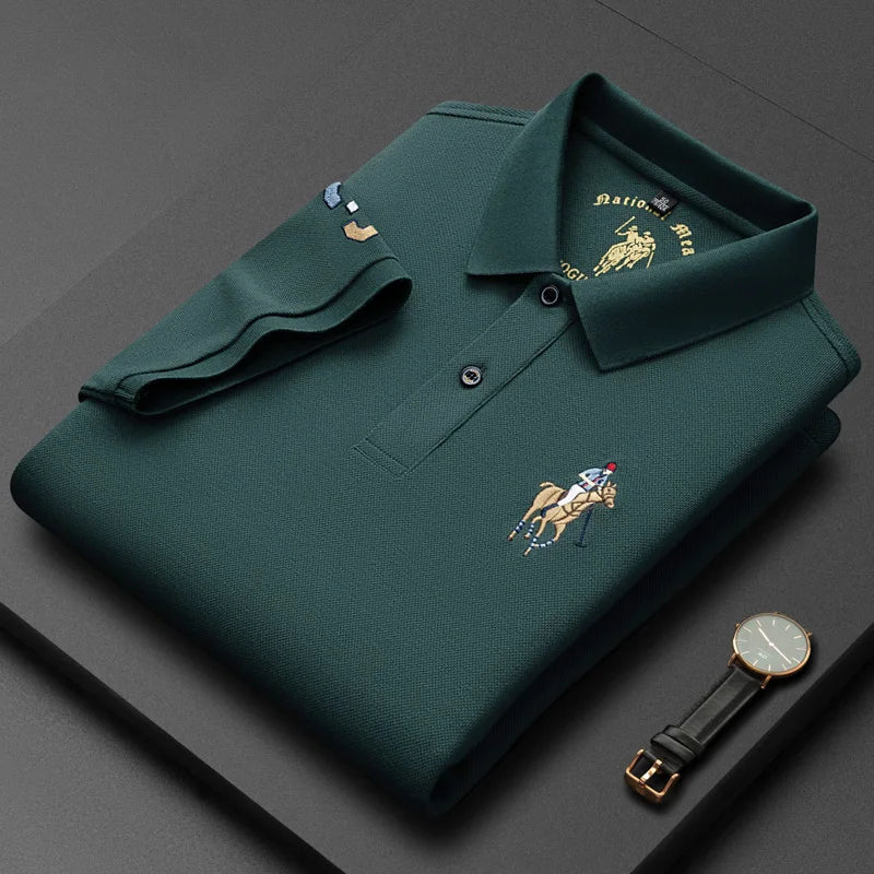 2023 Summer 100% Cotton Polo Shirt Men's Short Sleeve T-shirt Premium Brand Logo Embroidery Fashion Business Casual Paul Shirt