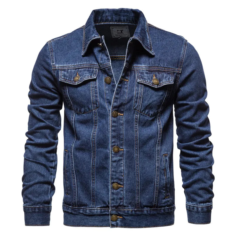 2024 Autumn Men Solid Denim Jackets Fashion Motorcycle Vintage Jeans Jackets Hommes Slim Fit Cotton Casual Black Blue Coats