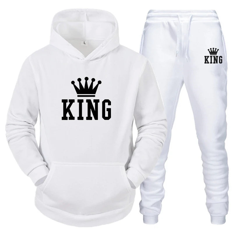 2024 Hot Sale Couple Fashion Tracksuit King Queen Hoodies and Sweatpants High Quality Men Women Daily Casual Sports Jogging Suit