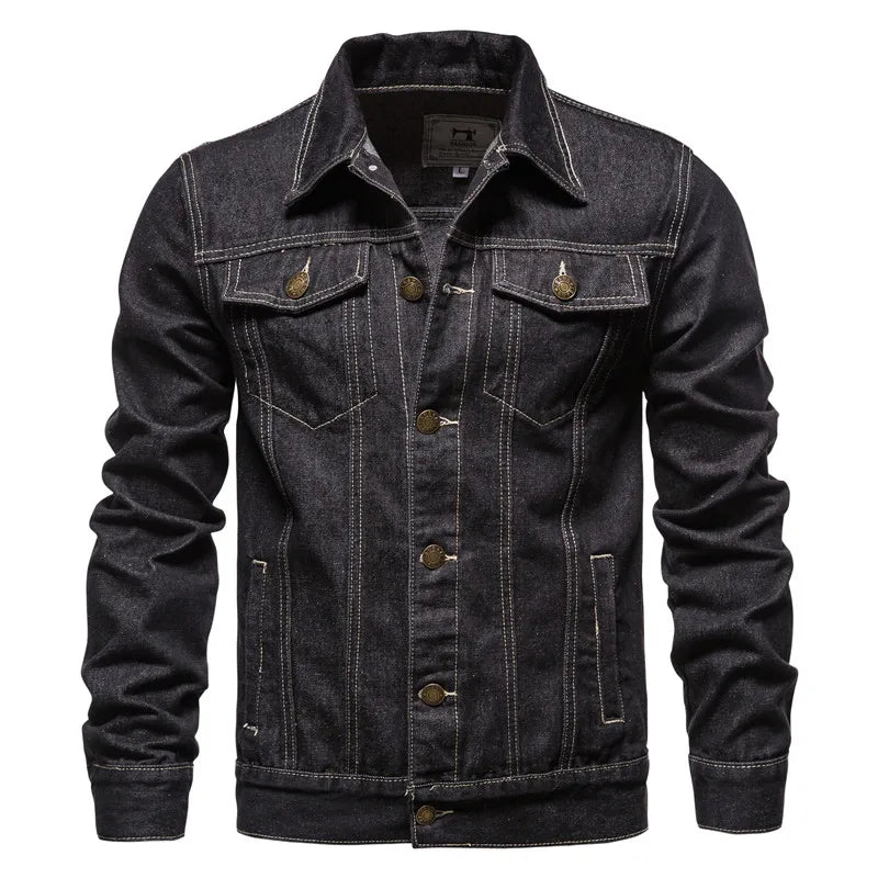 2024 Autumn Men Solid Denim Jackets Fashion Motorcycle Vintage Jeans Jackets Hommes Slim Fit Cotton Casual Black Blue Coats