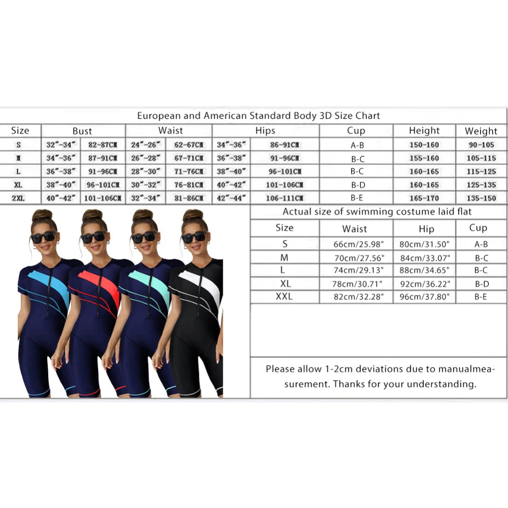 2024 New One Piece Swimsuit Women Short Sleeve Sport Swimwear Brazilian Female Striped Monokini Bodysuit Beach Bathing Suit