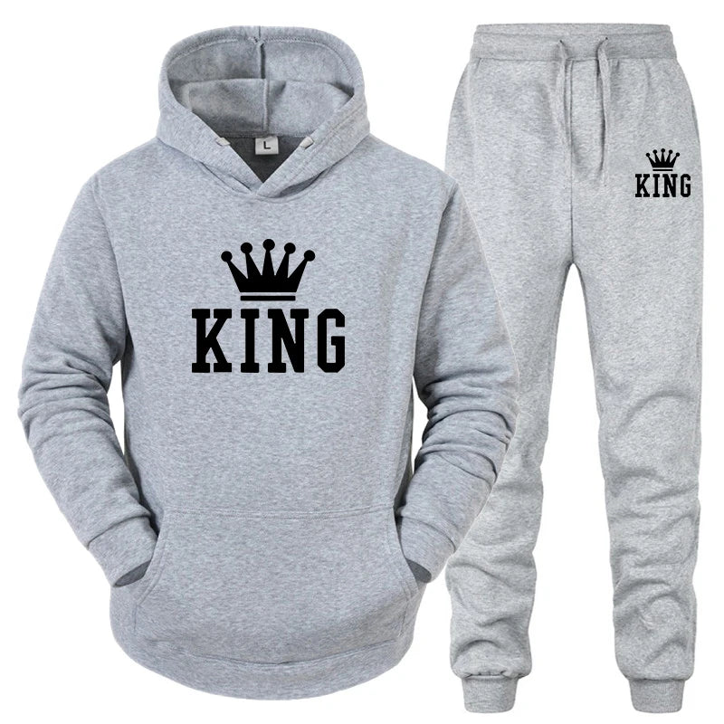 2024 Hot Sale Couple Fashion Tracksuit King Queen Hoodies and Sweatpants High Quality Men Women Daily Casual Sports Jogging Suit