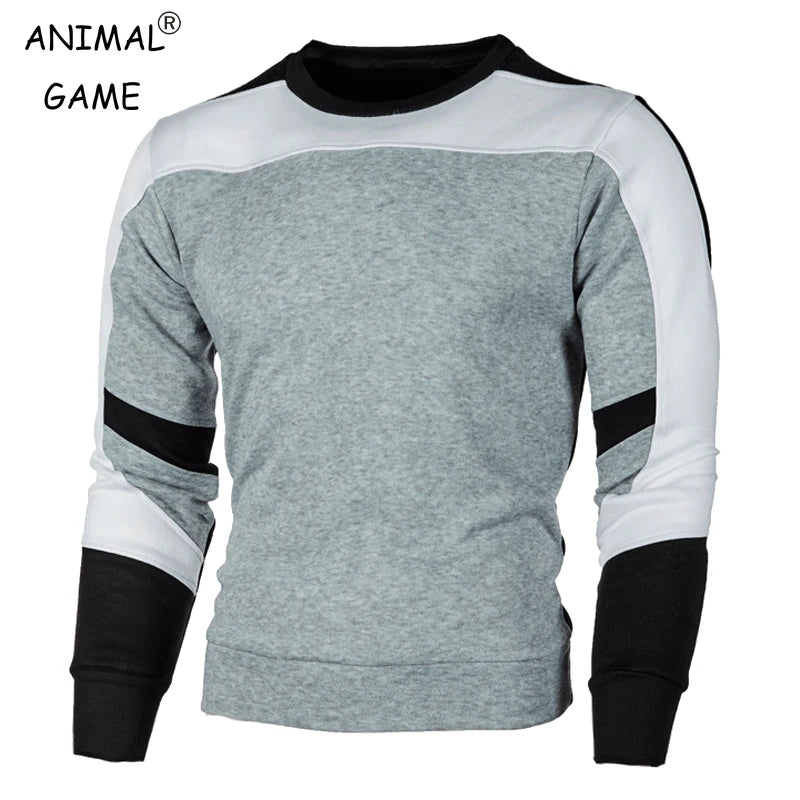 New Men's Casual Crewneck Sweatshirt Color Block Autum Spring Pullover Sweatshirts