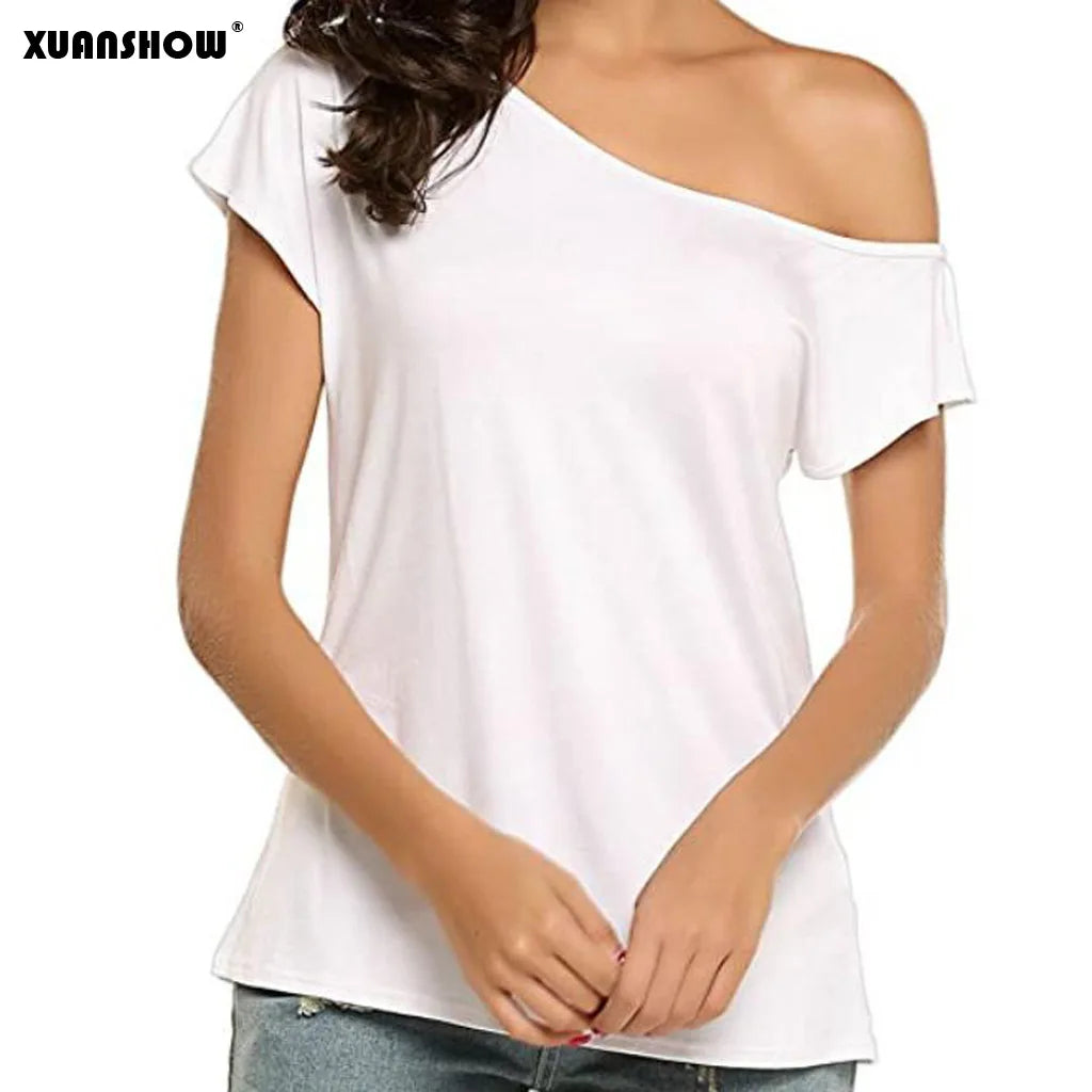 XUANSHOW 2024 Fashion Women's tshirt Slim Casual Off Shoulder Short Sleeve T Shirts Summer Tops Tee Shirt Women Clothes