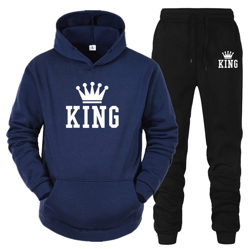 2024 Hot Sale Couple Fashion Tracksuit King Queen Hoodies and Sweatpants High Quality Men Women Daily Casual Sports Jogging Suit