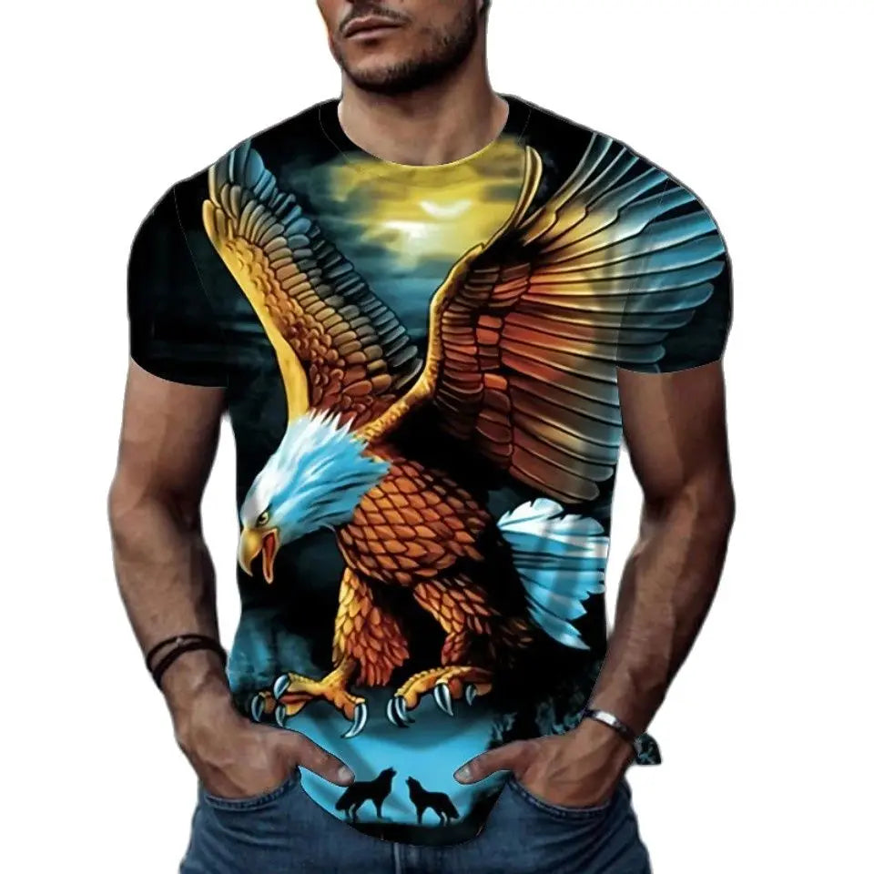 Night Eagle T-shirt 3d Print T Shirt Summer Men's Oversized Short Sleeve Tops Tees Men's Designer Clothing