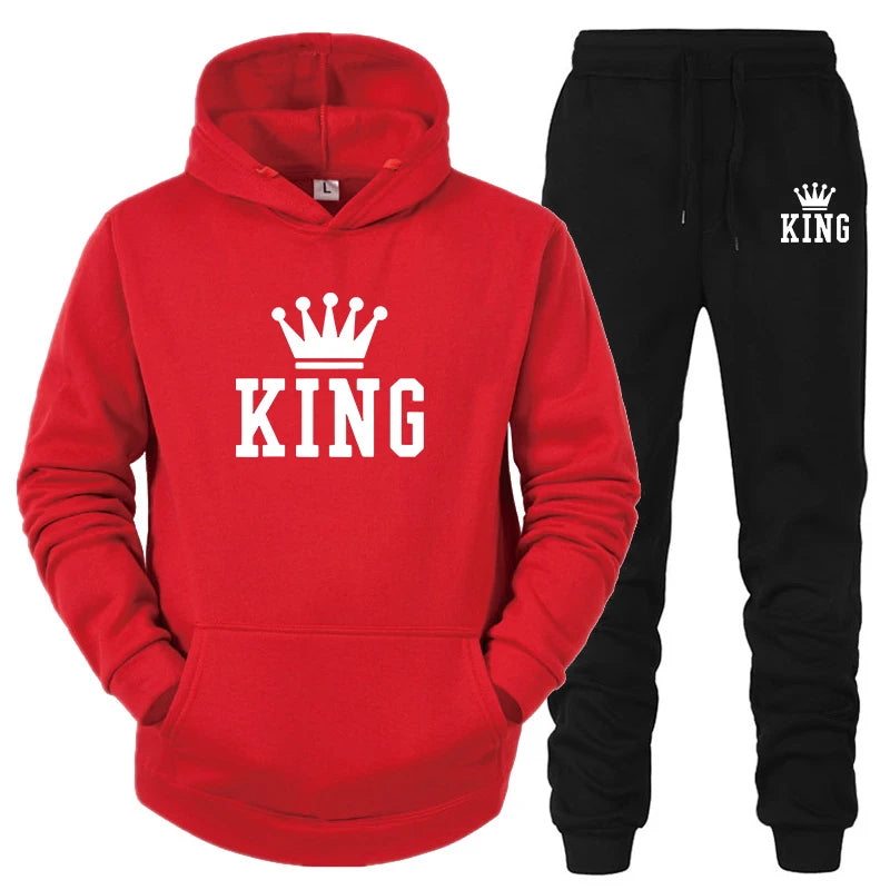 2024 Hot Sale Couple Fashion Tracksuit King Queen Hoodies and Sweatpants High Quality Men Women Daily Casual Sports Jogging Suit